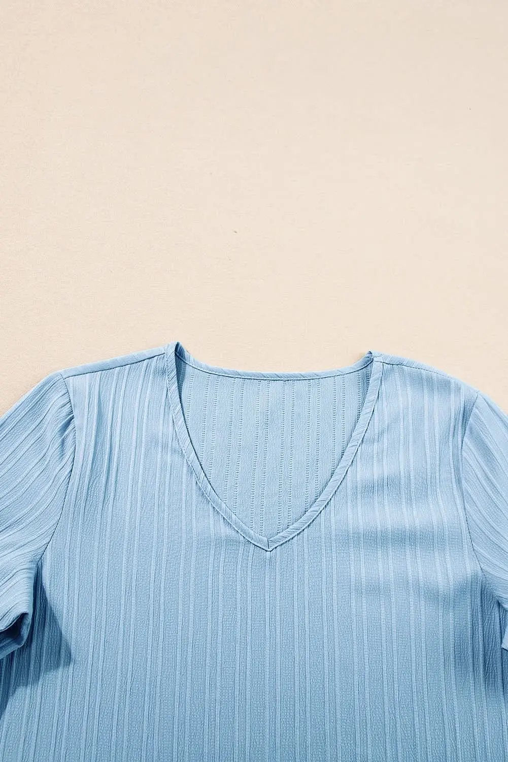 Beau Blue Ruffled Half Sleeve V Neck Textured Top - Love Salve